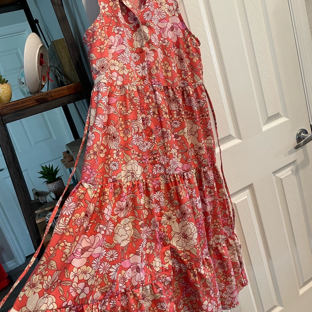 Band of Gypsies Pink Ivory floral boho button front sleeveless fit & Flare dress - Picture 3 of 8